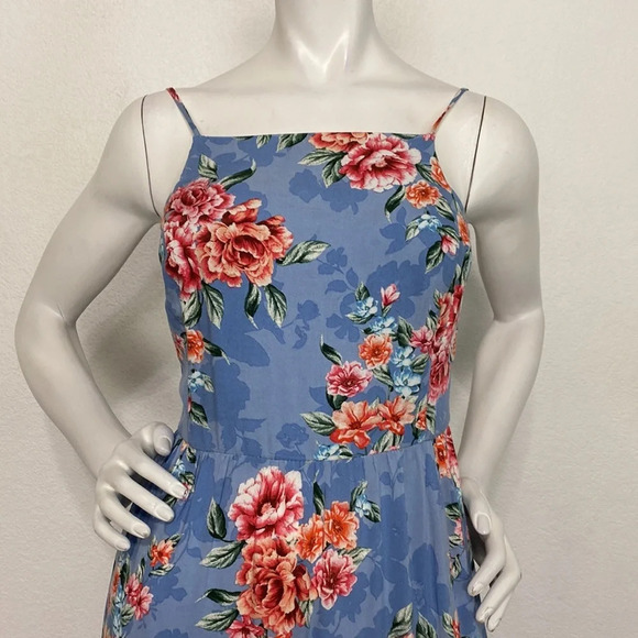 Band Of Gypsies Blue Red Bohemian Floral Square Neck Romantic Maxi Dress Size S - Picture 2 of 8